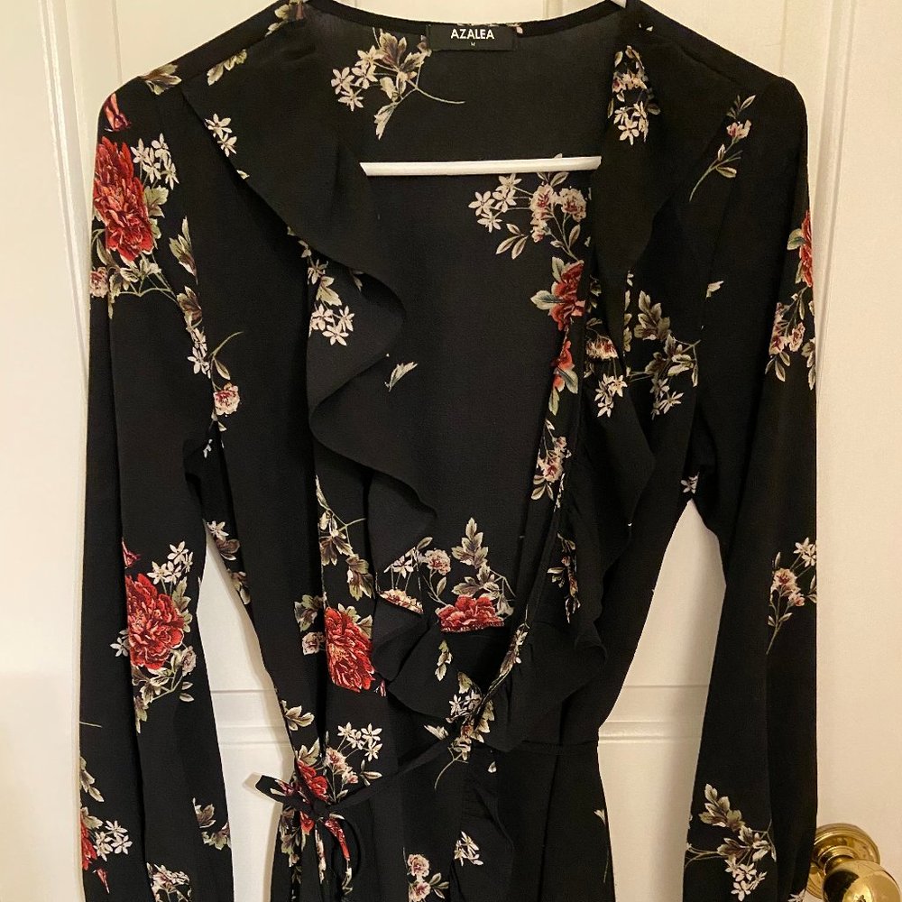 Azalea Long Sleeve Black Floral Wrap Dress